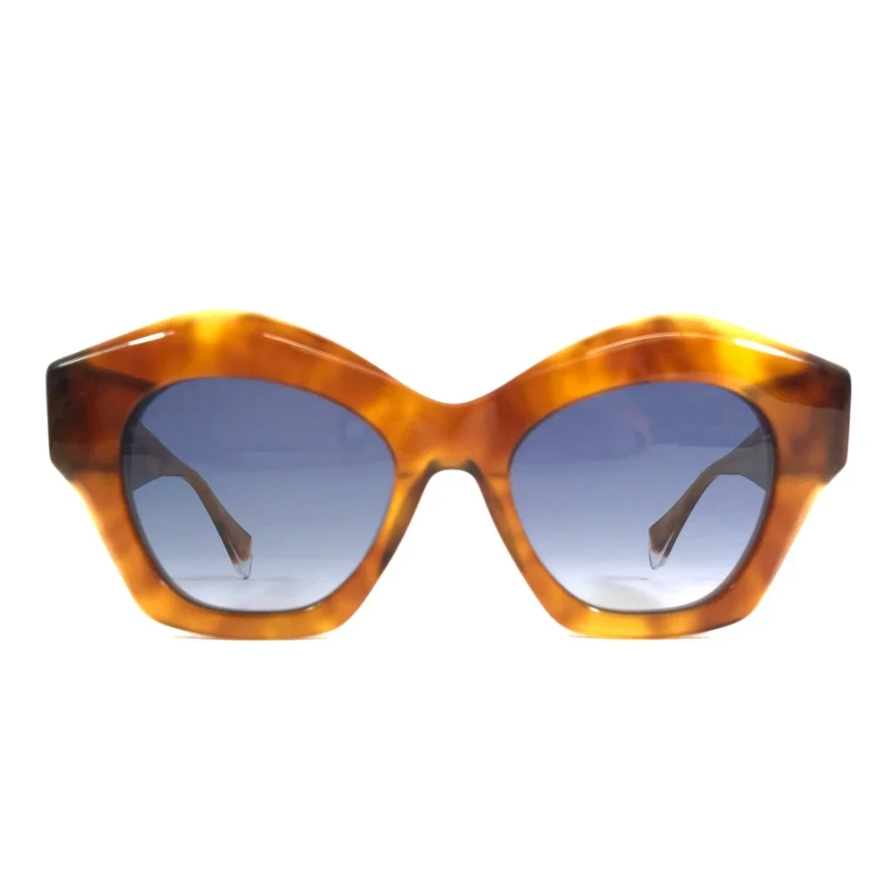 Gigi Studios Sunglasses BILLIE 6755/0 Brown Cat Eye Frames Blue Gradient Lenses